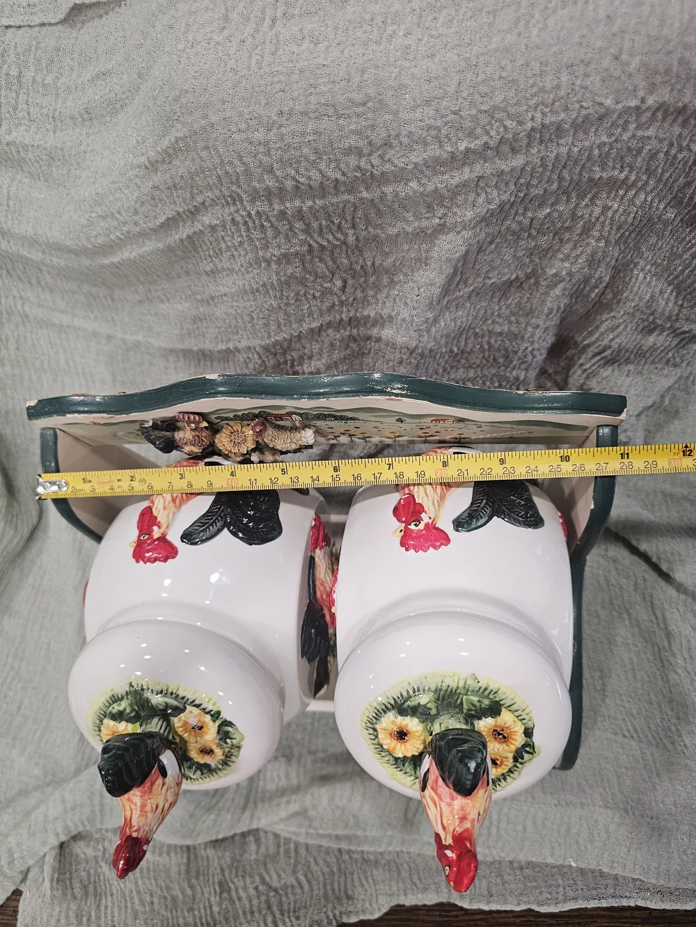 Vintage KMC Rooster Tilt Cookie Jar Set With Wooden Rack